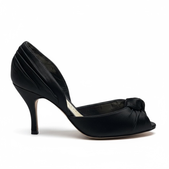 White House Black Market WHBM ❁ Satin Knot Peep Toe D’Orsay Heels ❁ Black ❁ 6B ❁ - Picture 15 of 16